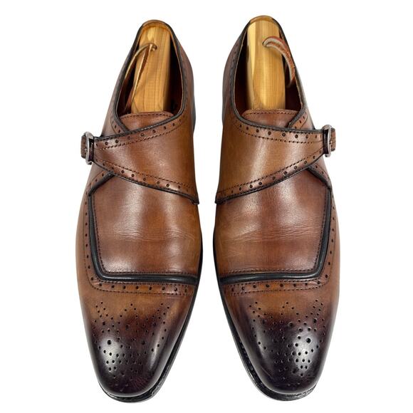 Speroni Monk‎ Strap Dress Shoes Mens 7 7.5 Italian Cognac Leather Brogue Cap Toe main image 12